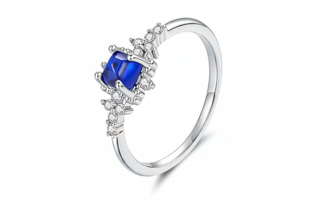Anello in Argento Sterling 925 con Spinello Blu e Zirconi per Donna