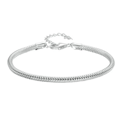BAMOER 925 Sterling Silver Snake Chain Bracelet White Gold Plated Charm DIY