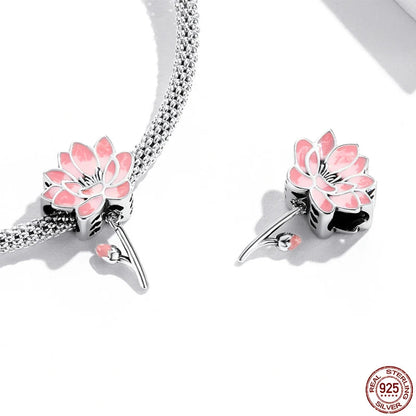 BAMOER Charm Pendente Fiore di Loto in Argento Sterling 925