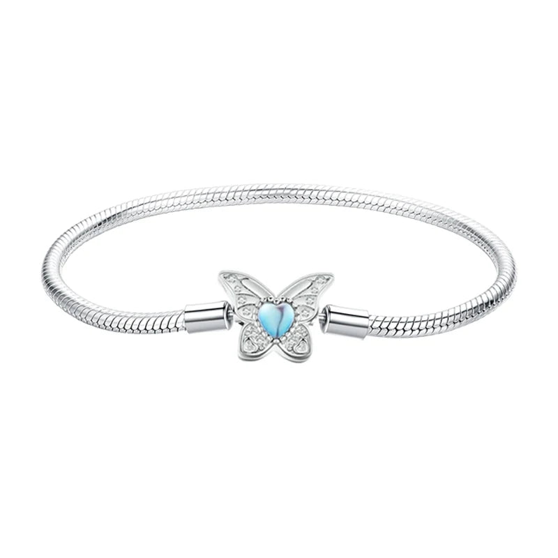 925 Sterling Silver Snake Chain Bracelet White Gold Plated Charm DIY