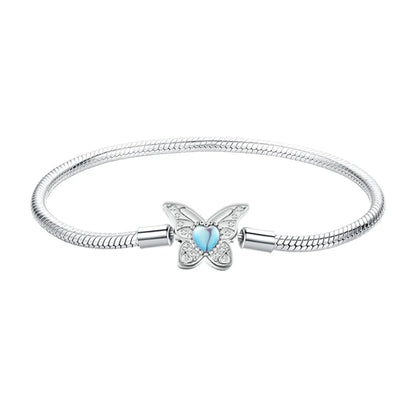 925 Sterling Silver Snake Chain Bracelet White Gold Plated Charm DIY