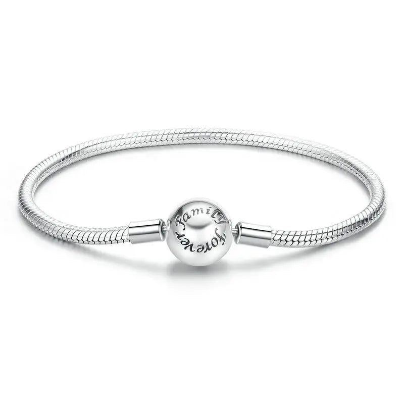 925 Sterling Silver Snake Chain Bracelet White Gold Plated Charm DIY