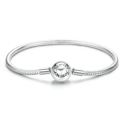 925 Sterling Silver Snake Chain Bracelet White Gold Plated Charm DIY