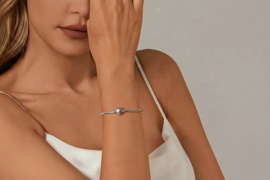 925 Sterling Silver Snake Chain Bracelet White Gold Plated Charm DIY