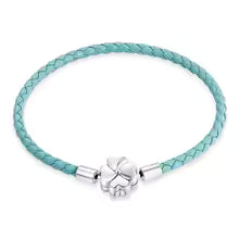 Bracciale Portafortuna in Argento 925 con Quadrifoglio e Vera Pelle a Tre Colori da Donna