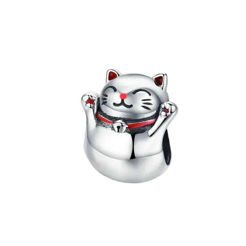 Gatto Portafortuna Maneki Neko in Argento 925 Charm Bead
