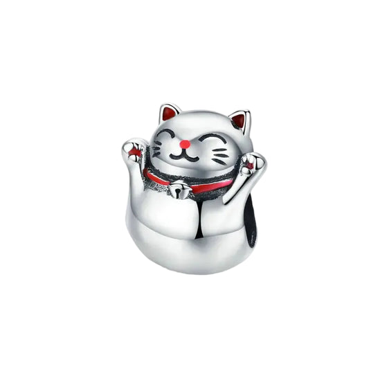 Gatto Portafortuna Maneki Neko in Argento 925 Charm Bead