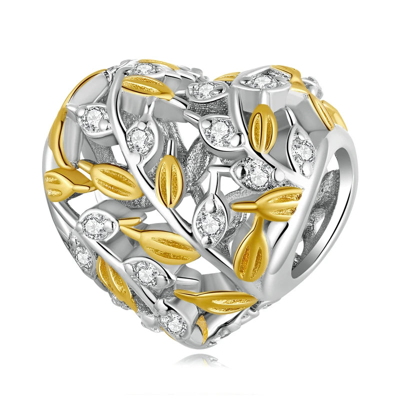 925 Sterling Silver Heart Charm Bead with Colorful Zirconia for DIY Bracelet