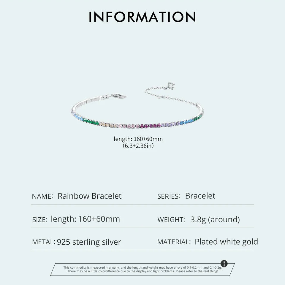 BAMOER Bracciale Tennis in Argento Sterling 925 con Zirconi Arcobaleno