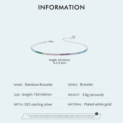 BAMOER Bracciale Tennis in Argento Sterling 925 con Zirconi Arcobaleno