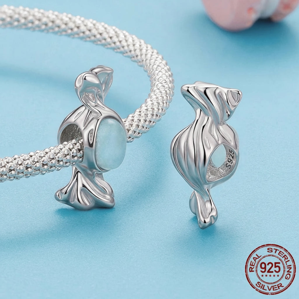 925 Sterling Silver Pink Donut Charm Bead with Zirconia for Women