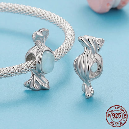 925 Sterling Silver Pink Donut Charm Bead with Zirconia for Women