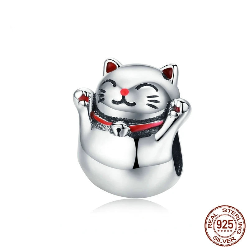 Gatto Portafortuna Maneki Neko in Argento 925 Charm Bead
