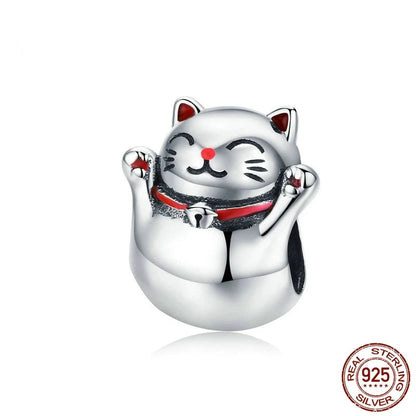 Gatto Portafortuna Maneki Neko in Argento 925 Charm Bead