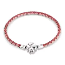 Bracciale Portafortuna in Argento 925 con Quadrifoglio e Vera Pelle a Tre Colori da Donna