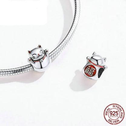 Gatto Portafortuna Maneki Neko in Argento 925 Charm Bead