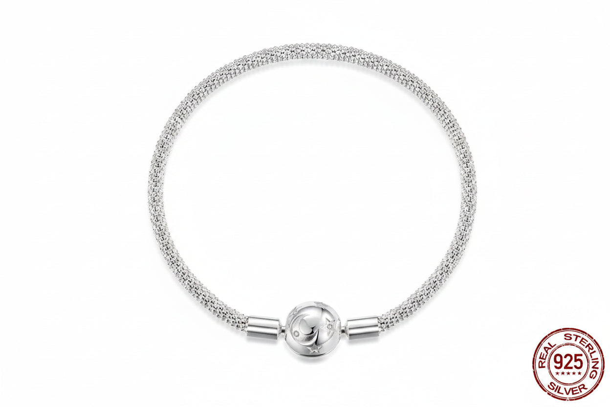 925 Sterling Silver Moon and Stars Charm Bracelet for Women