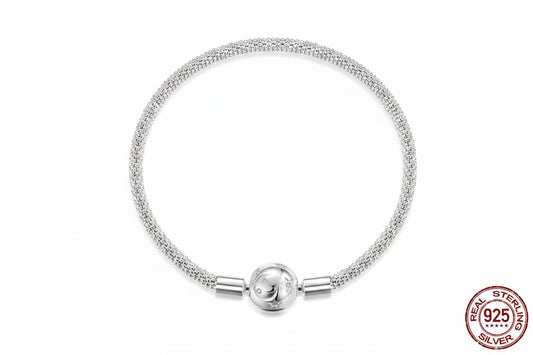 925 Sterling Silver Moon and Stars Charm Bracelet for Women