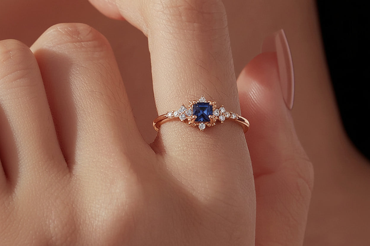Anello in Argento Sterling 925 con Spinello Blu e Zirconi per Donna