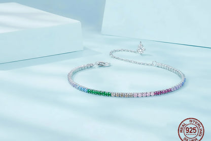 BAMOER Bracciale Tennis in Argento Sterling 925 con Zirconi Arcobaleno
