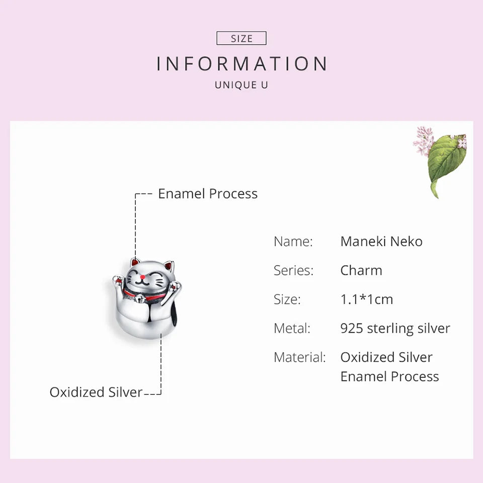 Gatto Portafortuna Maneki Neko in Argento 925 Charm Bead