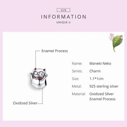 Gatto Portafortuna Maneki Neko in Argento 925 Charm Bead