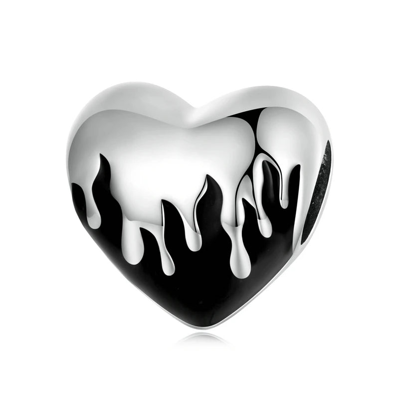925 Sterling Silver Heart Charm Bead with Colorful Zirconia for DIY Bracelet