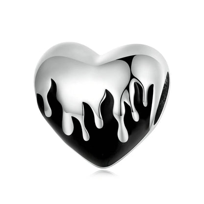 925 Sterling Silver Heart Charm Bead with Colorful Zirconia for DIY Bracelet