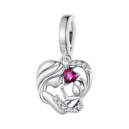 925 Sterling Silver Heart Charm Bead with Colorful Zirconia for DIY Bracelet