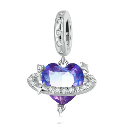 925 Sterling Silver Heart Charm Bead with Colorful Zirconia for DIY Bracelet