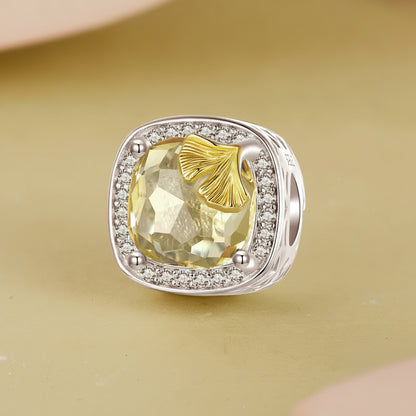 925 Sterling Silver Ginkgo Leaf Charm Bead with Zirconia for DIY Bracelet