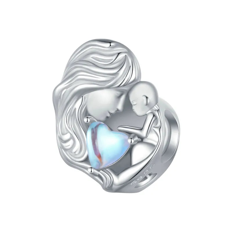 925 Sterling Silver Heart Charm Bead with Colorful Zirconia for DIY Bracelet