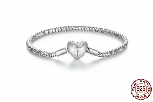 BAMOER 925 Sterling Silver Starburst Snake Chain Charm Bracelet for Women