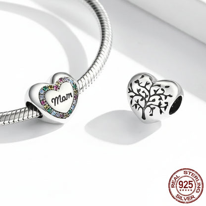 925 Sterling Silver Heart Charm Bead with Colorful Zirconia for DIY Bracelet