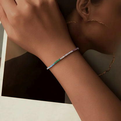 BAMOER Bracciale Tennis in Argento Sterling 925 con Zirconi Arcobaleno