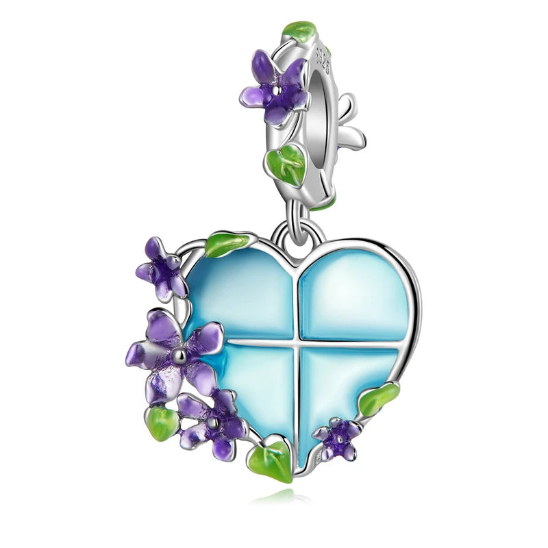 925 Sterling Silver Heart Charm Bead with Colorful Zirconia for DIY Bracelet