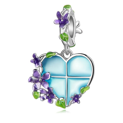 925 Sterling Silver Heart Charm Bead with Colorful Zirconia for DIY Bracelet