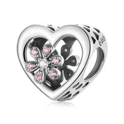 925 Sterling Silver Heart Charm Bead with Colorful Zirconia for DIY Bracelet