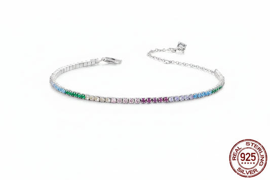 BAMOER Bracciale Tennis in Argento Sterling 925 con Zirconi Arcobaleno