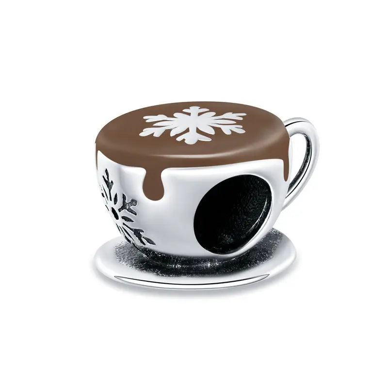 925 Sterling Silver Floral Teacup Charm Bead with Enamel for DIY Bracelet
