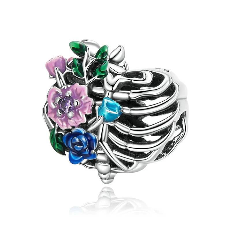 925 Sterling Silver Heart Charm Bead with Colorful Zirconia for DIY Bracelet
