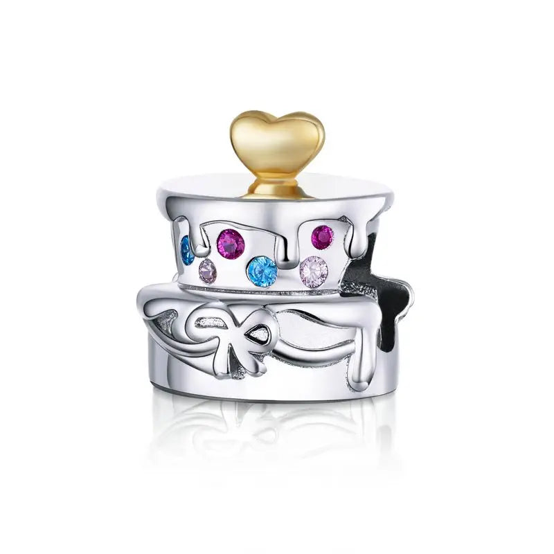 925 Sterling Silver Pink Donut Charm Bead with Zirconia for Women