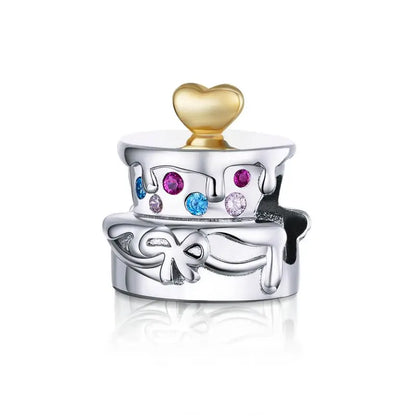 925 Sterling Silver Pink Donut Charm Bead with Zirconia for Women