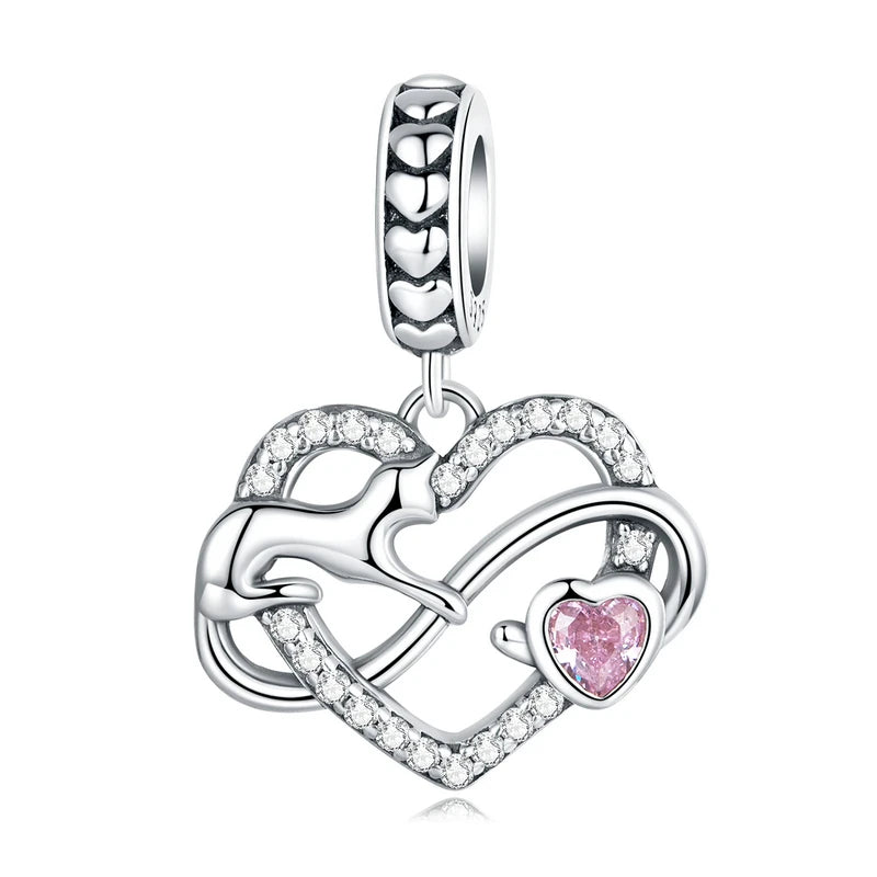 925 Sterling Silver Heart Charm Bead with Colorful Zirconia for DIY Bracelet