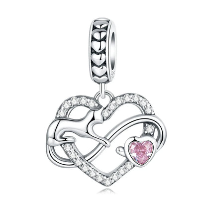 925 Sterling Silver Heart Charm Bead with Colorful Zirconia for DIY Bracelet