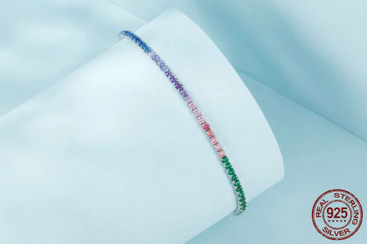 BAMOER Bracciale Tennis in Argento Sterling 925 con Zirconi Arcobaleno