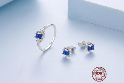 Anello in Argento Sterling 925 con Spinello Blu e Zirconi per Donna