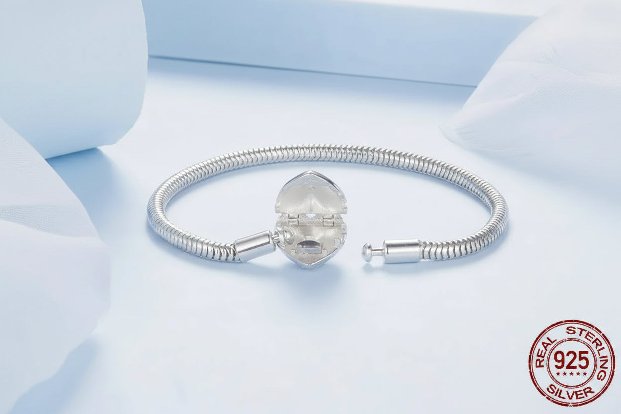 BAMOER 925 Sterling Silver Starburst Snake Chain Charm Bracelet for Women