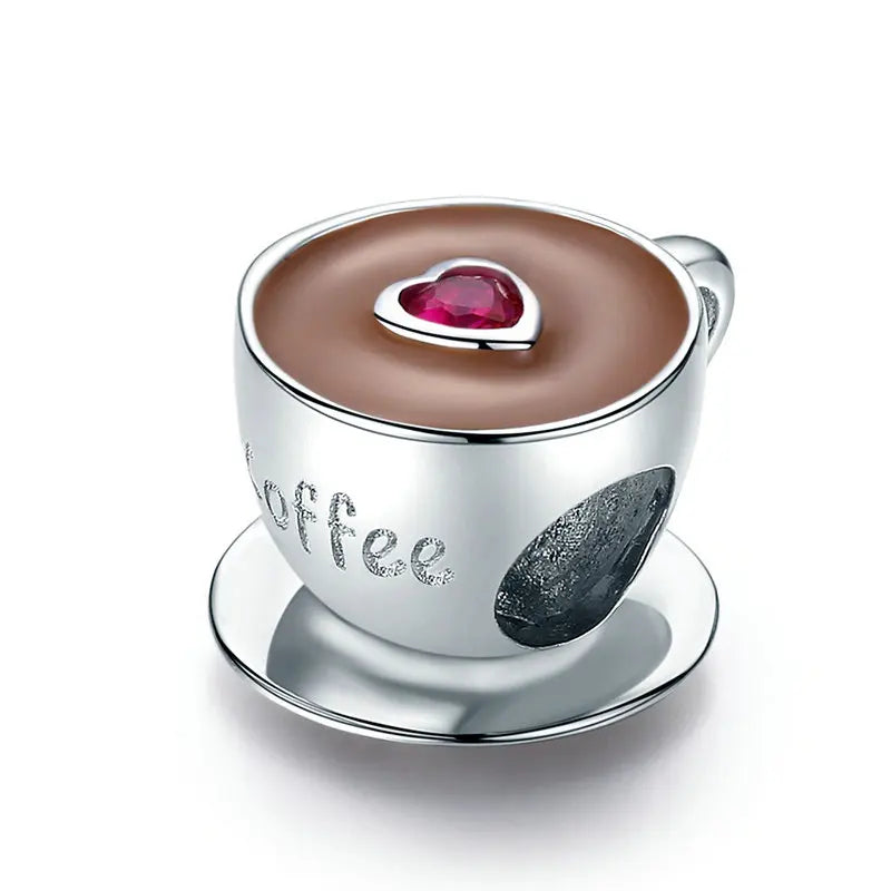 925 Sterling Silver Floral Teacup Charm Bead with Enamel for DIY Bracelet