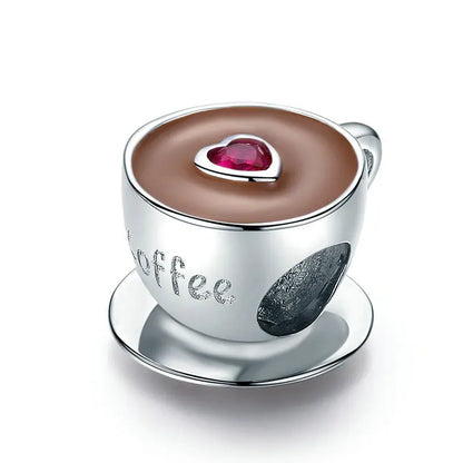925 Sterling Silver Floral Teacup Charm Bead with Enamel for DIY Bracelet